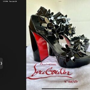 Christian Louboutin Black and Red Ruffled Heels
